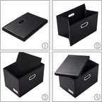 PRANDOM Foldable Storage Bins with Lids [5-Pack] Leather Fabric Collapsible Storage Boxes Organizer Containers Baskets Cube with Cover for Bedroom Closet Office Nursery Black (14.9x10.8x10)