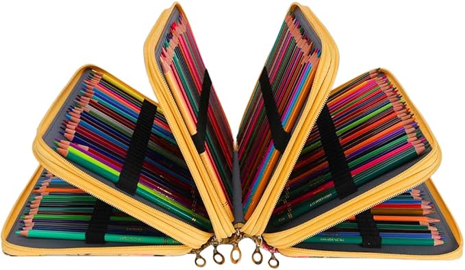 Vomgomfom Colored Pencil Case - Large Capacity 252 Slot Pencil Organizer with Zipper Closure, Twill Fabric Case for Watercolor Pens, Markers (Yellow Flower)