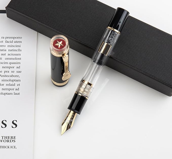 JINHAO 1935 Fountain Pen TIANDAO Series #8 Nib Ink Pen with Guitar-Shaped Clip and Ink Converter (F Nib 0.5mm, Black)