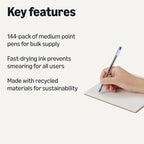 Amazon Basics Ballpoint Pens, 1.0mm, Blue, 144 Pack