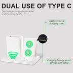 LADSTAG White Leather Pen Holder Desk Organizer with 3-in-1 Wireless Charger for Phone, Earbuds, Watch - Desktop Phone Stand,birthday gifts for women,mom gifts (white)
