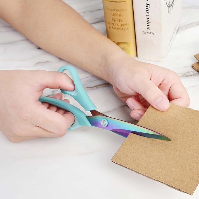 Zicolu 8.5" Scissors All Purpose, Multipurpose Office Scissors Set of 3 Pack, Titanium Coating Sharp Blade, Soft Comfort-Grip, Ideal for Fabric, School, Home, Craft & Sewing, Right/Left Handed, Blue