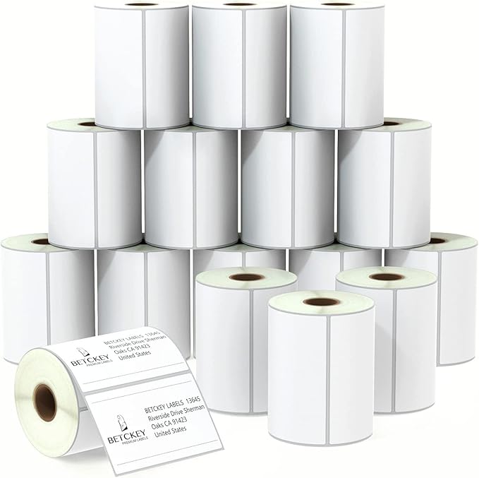 BETCKEY - 4" x 2.5" (102 mm x 64 mm) Shipping & Multipurpose Labels Compatible with Zebra & Rollo Label Printer,Premium Adhesive & Perforated [16 Rolls, 9920 Labels]