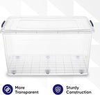 Superio Clear Storage Boxes with Wheels (2 Pack), 85 Qt Heavy Duty Containers with Lids, Stackable Rolling Bins for Home, Garage, Closet Organization- Linen, Tools, Clothing, Supplies