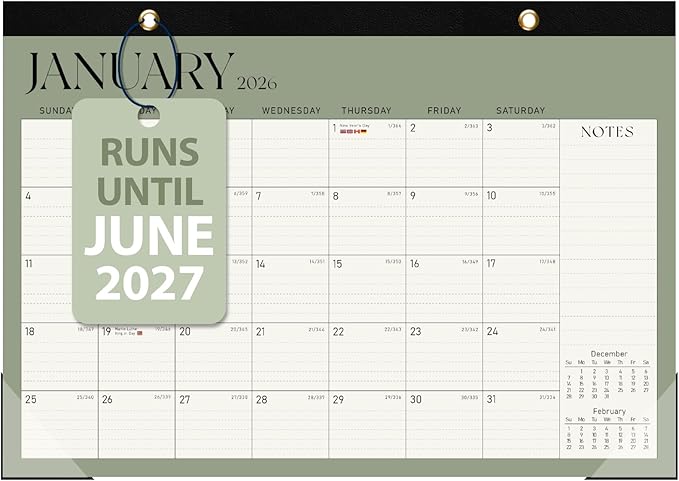 2026 Desk Calendar, Large Desktop/Wall Monthly Calendar (Jan. 2026 - Jun. 2027) 17'' x 12'' School Year Desk Planner for Teacher Family School Office Supplies