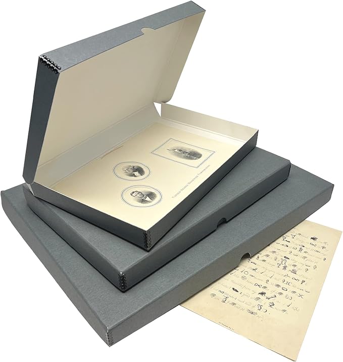 Lineco Folio Storage Box, Clamshell Design with Metal Edge. 23.5x30.5x1.75 in, Archival Boxboard, Preserve Photos, Prints, Cards, Magazines, Documents, Art, Ephemera, Family Records, Gray, Pack of 2