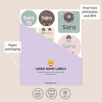 Large Name Labels for Kids (33) - Custom Stickers for Daycare and School Supplies - Durable, Waterproof Stickers for Water Bottles, Lunch Boxes, and More with Unique Designs - Sweets