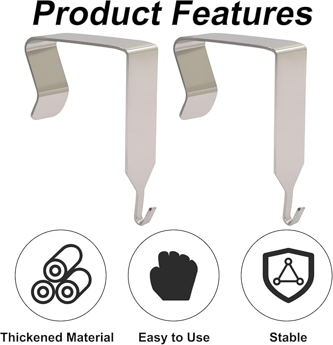OSVJE 4 PCS Over The Door Hook, Universal Cubicle Hangers Metal Partition, Office Hook for Hanging File Bins/Keys/Whiteboard (Silver)