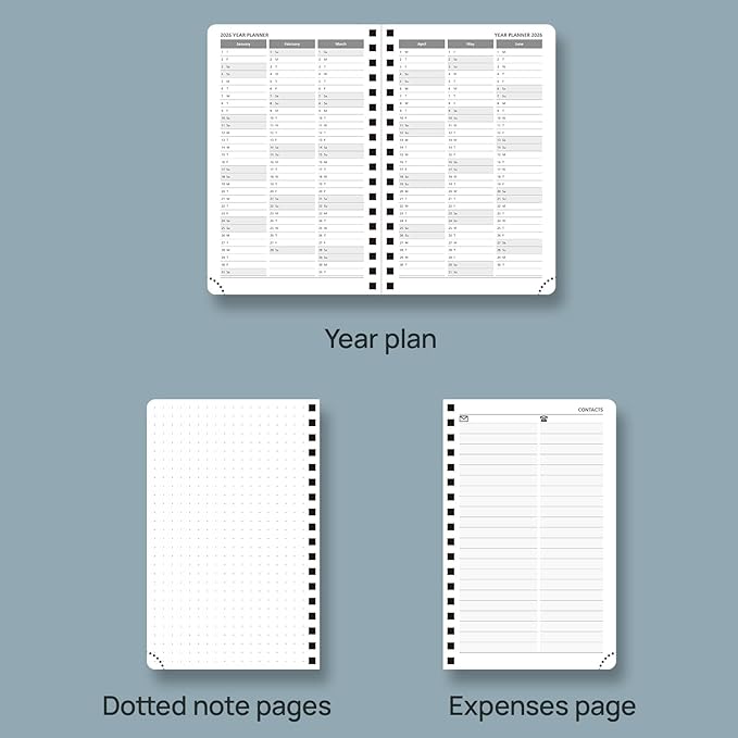POPRUN 2026 Pocket Planner, (Small Size-4'' x 6.25'') - Daily Weekly and Monthly Calendar Agenda 2026 Appointment Book with Monthly Tabs, Spiral Soft Cover, Inner Pocket, 100 GSM - Pacific Green