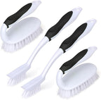 HileSwan Scrub Brush Set, 4 Pack Deep Cleaning Brush Kit - 2 Scrub Brush, 2 Tile & Grout Brush with Built-in Scraper, Household Commercial Scrubber for Floor, Shower, Pool Wall, Tub (Black)