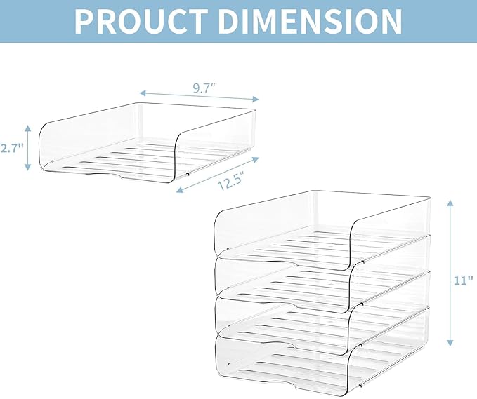 OUTIOE 4-Tier Paper Organizer for Desk, Stackable Desk Organizer Paper Tray, Ideal for Office Supplies, A4 Storage (Clear, 4-Tier)