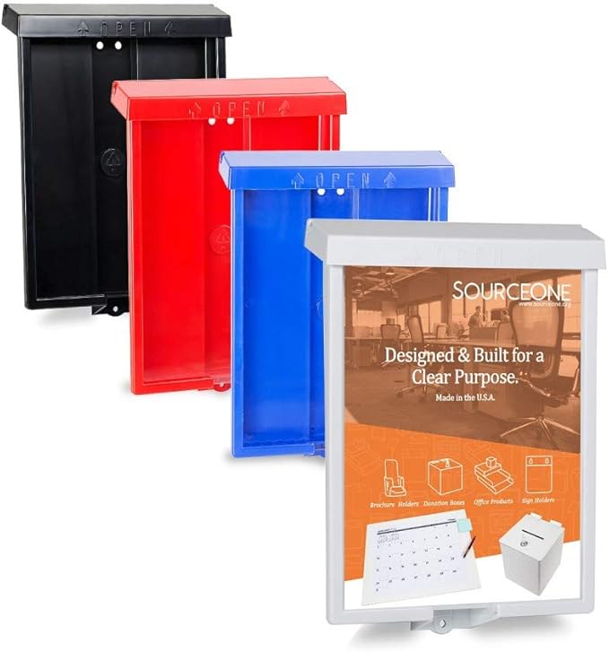 SourceOne 8.5” x 11” Outdoor Realtor Style Brochure Holder with Lid – White – UV Resistant