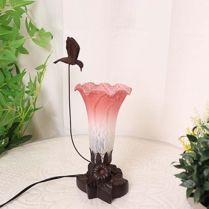 Bieye LS06 Lily Flower Blown Glass Lampshade (White Light Red, Opening I.D. 1.26" x O.D. 1.5")