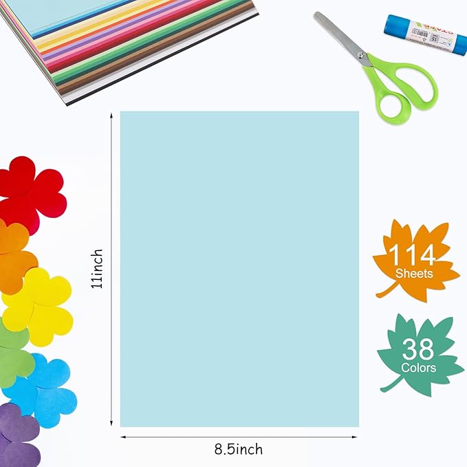 OcePor 114 Sheets Colored Cardstock 38 Colors, 8.5x11 Color Cardstock Bulk, 250gsm/92lb Assorted Colors Construction Paper for Printing, Card Making, Die Cutting, Crafts, Scrapbooking, Party