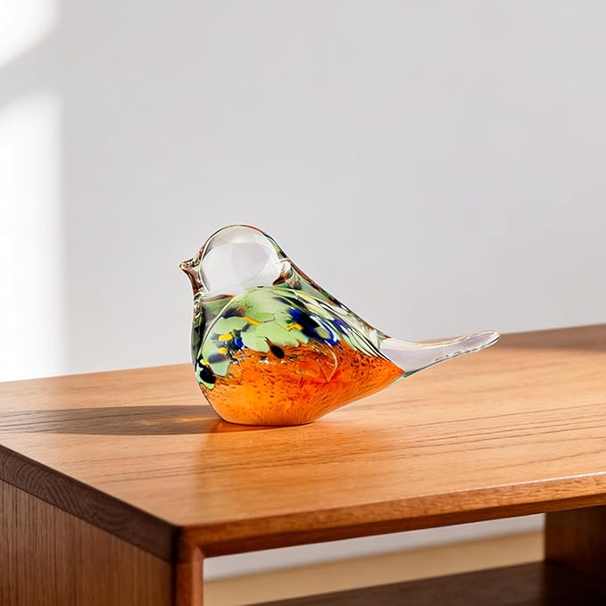 ORRFIDDY Blown Glass Birds - Glass Art Bird Decor, Hand Blown Glass Animal Figurines Paperweight for Home Shelf Decor