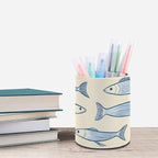 Sardine Fish Pencil Holder Leather Desk Organizer Stand Round Pen Cup Container for Home Office