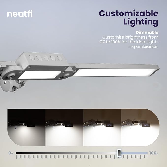 Neatfi LED Desk Lamp, Dimmable Desk Light with 360 SMD LEDs, 30W, CRI 95, Adjustable Color Temperature, Task Lamp for Home, Office, and Workbench (CCT, Silver, 41 Inches)