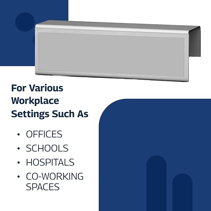 4-Pack 8.5" x 2.5" Cubicle Partition Name Tag - Silver Border 2" Hook - Holder for Custom Plate – Desk or Partition Use – Silver Frame – 2" x 8" Insert for Wall Display By Plastic Products Mfg