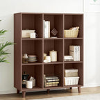 IOTXY Open Cube Low Bookcase - 3-Tier Freestanding Storage Display Cabinet Organizer with Legs for Home Office, 9-Cubes Open Shelf Short Bookshelf, Walnut