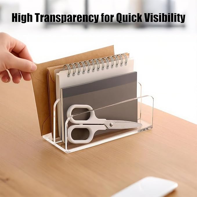 Vankcp 1 Pcs Acrylic Mile Sorter for Desk, 2 Upright Compartments Desk Mail Organizer, Acrylic Mail File Organizer Sorters for Envelope Paper Document, Clear Files Sorter for Office Home, Vertical