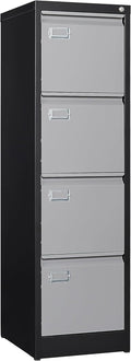 BYNSOE 4 Drawer File Cabinet with Lock Metal Vertical Filing Cabinet Office Home Lateral File Cabinet for A4 Legal/Letter Size,Assembly Required (Black Gray, 4 Drawers-Vertical)