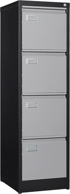 BYNSOE 4 Drawer File Cabinet with Lock Metal Vertical Filing Cabinet Office Home Lateral File Cabinet for A4 Legal/Letter Size,Assembly Required (Black Gray, 4 Drawers-Vertical)