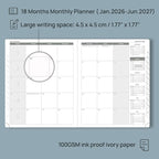 POPRUN Monthly Planner 2026-2027 (Large- 8.5" x 10.5" Soft Cover), 18-Month Calendar Book (Jan.2026 - Jun. 2027), Calendar Planner with Monthly Tabs & Pocket, 100 GSM Paper - Pink