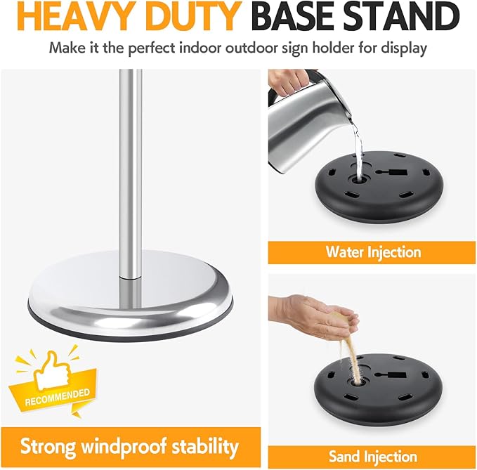 RedChili 2 Pack Sign Holder Stand 8.5x11 Inch, Adjustable Floor Standing Sign Holder Signage Stand with Aluminum Snap-Open Frame Vertical Horizontal View Display For Malls Schools Restaurants (Silver, Sharp Corner)