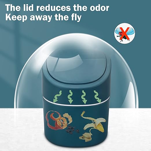 Mini Desk Trash Can with Lid with Trash Bags 180 Pcs Swing-Lid Tiny Countertop Garbage Bin Small Table Top Plastic Covered Waste Basket