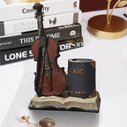 Jaugufiy Resin Violin Sculpture Pen Holder Pencil Holder Pen Organizer Cosmetic Brush Holder Decorative Pen Box Pen Pot Makeup Brush Pot (Blue)