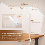 Pzloz Led Desk Lamp with Clamp: Architect Desk Lamp for Home Office, Eye Caring Double Head Computer Monitor Work Desk Light with Remote Control - 24W Flexible Dimmable Desktop Table Lamp White