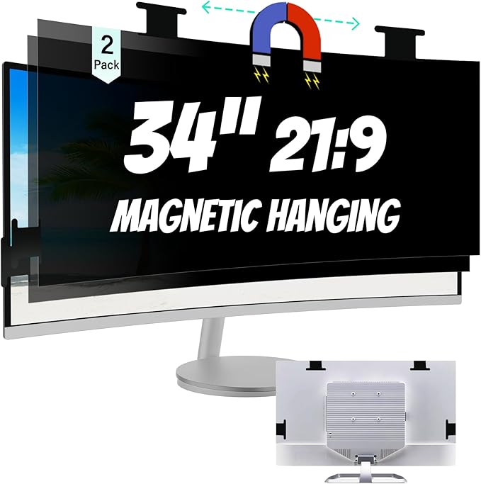 Mao Yeye [2 Pack] Magnetic Hanging 34 Inch Computer Privacy Screen for 21:9 Aspect Ratio Widescreen Monitor, Removable Eye Protection Anti Glare Blue Light Computer Monitor Privacy Filter