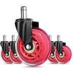 RidRed Gaming Chair Wheels - Heavy-Duty Office Chair Wheels - Replacement Rubber Casters- Universal Fit 3 Inch Chair Casters, Noise Free, Fits 98% Chair, for All Floor (Red)