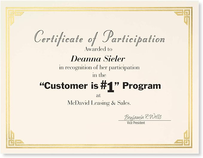 PaperDirect Gold on Cream Classic Specialty Certificates, 8½ x11, Foil Accents, 50 Count, Certificates And Awards Paper, For School, Work, Diplomas & Award Certificates