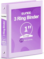 SUNEE 3 Ring Binder 1 Inch 1 Pack, Clear View Binder Three Ring PVC-Free (Fit 8.5x11 Inches) for School or Office Supplies, Purple