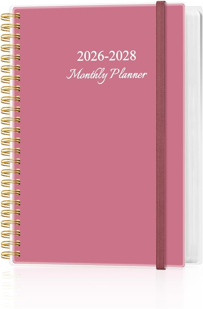 2026-2028 Monthly Planner, Three Years Calendar from January 2026 - December 2028 with Spiral Binding, Inner Pocket, Elastic Closure, 38 Month Planner for Home | School | Office, 5.8" x 8.5", Pink