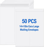 Motipuns 50 Pcs 14'' x 18'' Extra Large Mailing Envelopes 32lb with Gummed Flaps, Catalog Jumbo Craft Envelopes for Mailing, Storage and Organizing Documents Office Supplies(White)