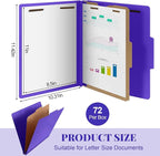 Skyygemm 72 Pcs Classification Folders Letter Size, 1 Divider Pressboard File Folder with Fasteners, Expanding File Organizer Bulk for School Teachers, Office Employee, Coworker, Staff (Purple)