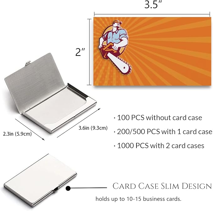 Custom Business Cards Personalized Business Cards for Small Business 300gsm Matte Paper Front & Back Sides Printed 3.5" x 2" - Chainsaw Template