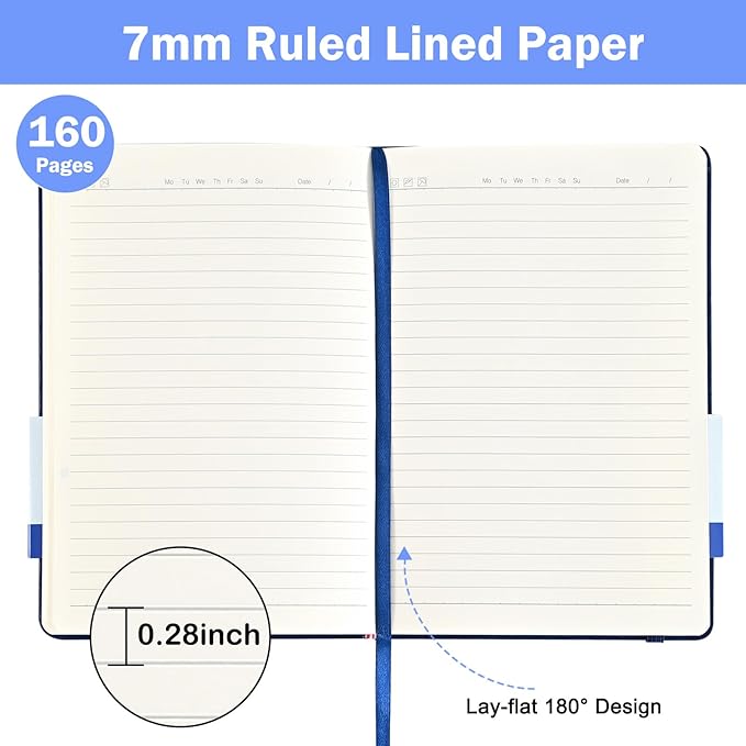 SUQJOY Lined Journal Notebooks, 4 Pack 160 Pages, 5.5x 8.2-Inch Journals for Women Men, Hardcover Notebook with 100 gsm Thick Paper, A5 Size College Ruled Notebook for Writing/Travel/Work (Assorted Color-4 Pack)