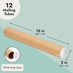 Stockroom Plus Cardboard Poster Tubes & Document Mailers - Durable Mail Tubes for Secure Transport - Versatile Poster Storage - 2 in x 15 in, Pack of 12, Brown