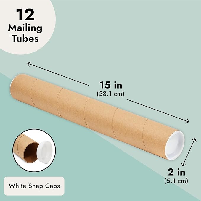 Stockroom Plus Cardboard Poster Tubes & Document Mailers - Durable Mail Tubes for Secure Transport - Versatile Poster Storage - 2 in x 15 in, Pack of 12, Brown