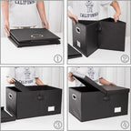 PRANDOM Collapsible Storage Box with Lid [3-Pack] Leather Fabric Foldable Storage Bin Organizer Container Basket Cube with Cover for Home Bedroom Closet Office Nursery Black(22.8X15.7X11.8)