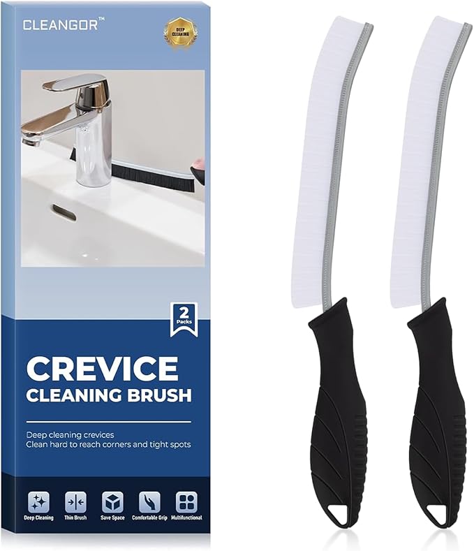 CLEANGOR Crevice Cleaning Brushes, Cleaner Scrub Brush Tool for Hard to Reach Tight Space, Home Essentials, Cleaning Supplies for Shower, Bathroom, Kitchen, Toilet, Window