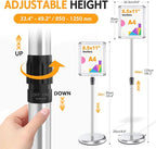RedChili 2 Pack Sign Holder Stand 8.5x11 Inch, Adjustable Floor Standing Sign Holder Signage Stand with Aluminum Snap-Open Frame Vertical Horizontal View Display For Malls Schools Restaurants (Silver, Round Corner)