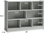 Onirw 3-Tier Bookshelf, 8-Section Wooden Bookcase, Storage Organizer with Anti-Tilt Device, Modern Storage Display Cabinet for Living Room, Classroom, Kid’s Room (Grey)