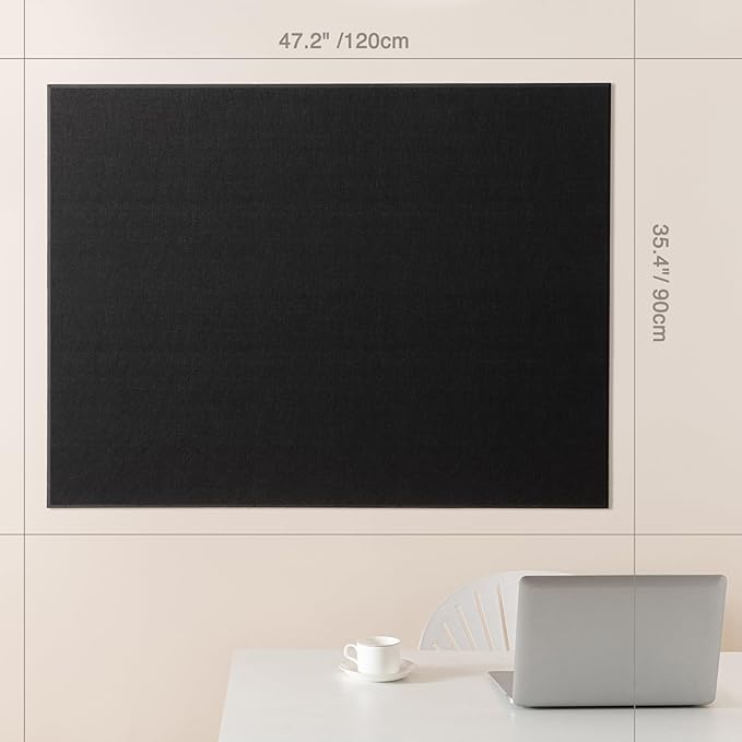 Lightomorrow Thickened Bulletin Board - 47 x 35 Inches, Decorative Felt Board Pin Board for Wall - 4' x 3' Foldable Photo Display Board with Self-Adhesive Tape, Includes 20 Push Pins - Black