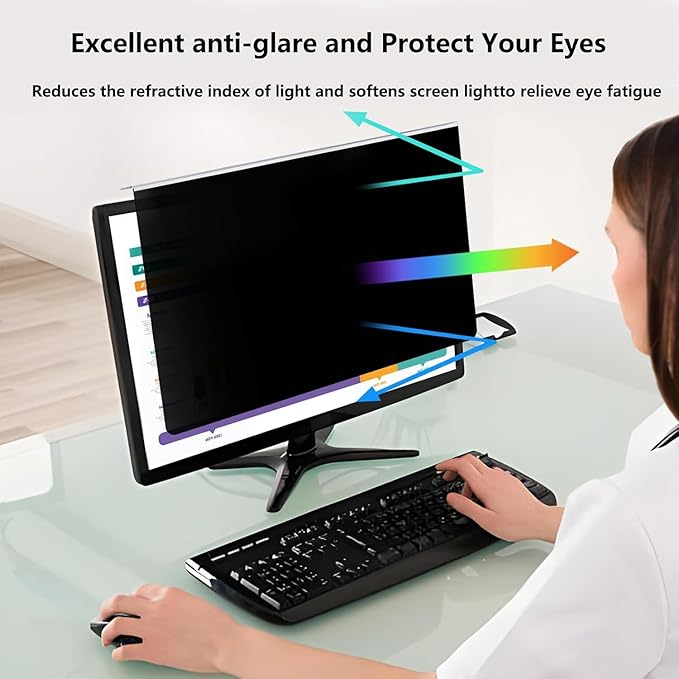 Pozlle [2 Pack Computer Privacy Screen Shield Compatible for 26/27 Inch 16:9 Widescreen Desktop Monitor - Anti Glare & Blue Light Filter - Hanging Design for Easy On/Off