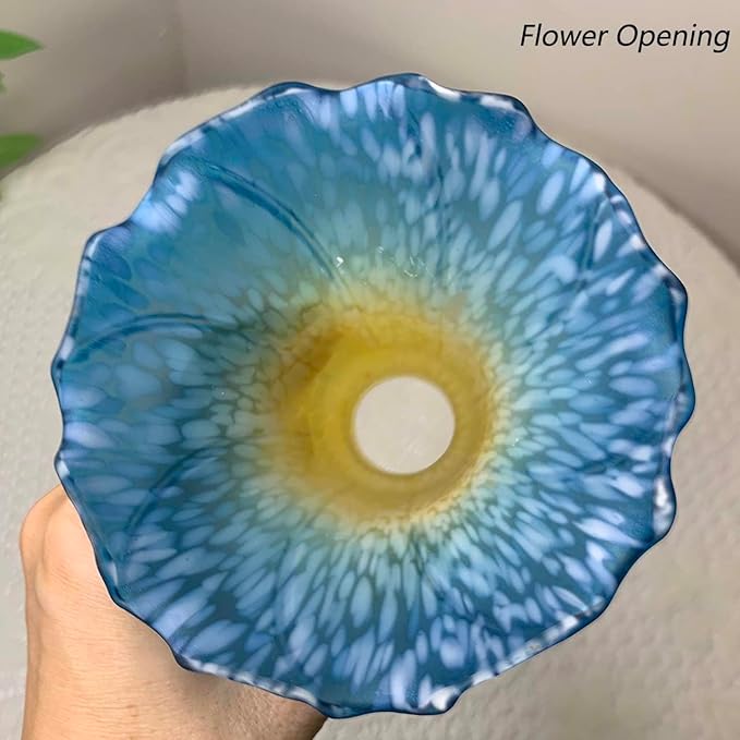 Bieye LS14 Lily Flower Blown Glass Lampshade (Yellow Blue, Opening I.D. 1.26" x O.D. 1.5")