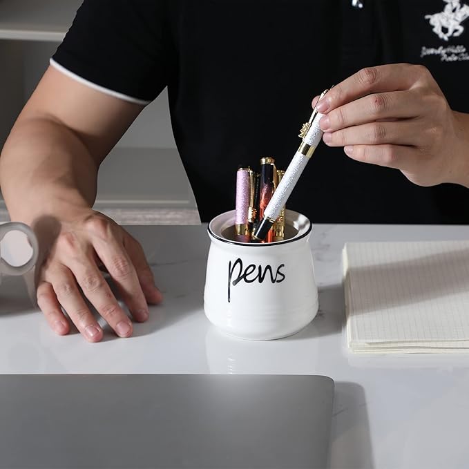 ONTUBE Porcelain Pens Holder Stand,Ceramic Pencils Holder (White)